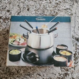 Trudeau Stainless Steel Fondue Set with Black and Silver Accents